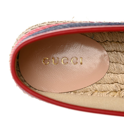 Gucci Canvas Sylvie Stripe Logo Womens Espadrilles 37.5 Mystic White Hibiscus Red Maritime 7 of 8