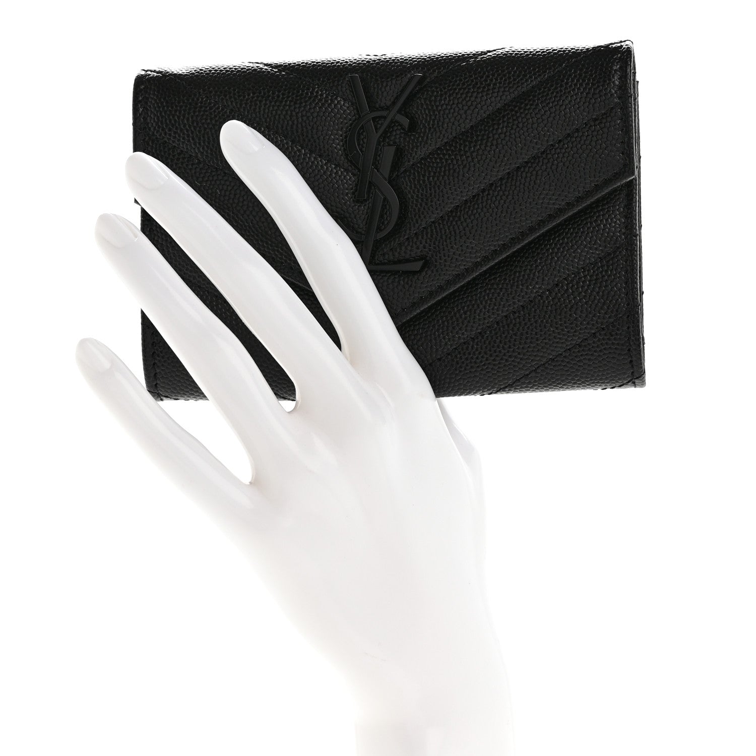 Saint Laurent Grain De Poudre Matelasse Chevron Small Monochrome Monogram Envelope Wallet Black 2 of 7