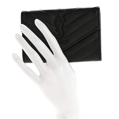 Saint Laurent Grain De Poudre Matelasse Chevron Small Monochrome Monogram Envelope Wallet Black 2 of 7