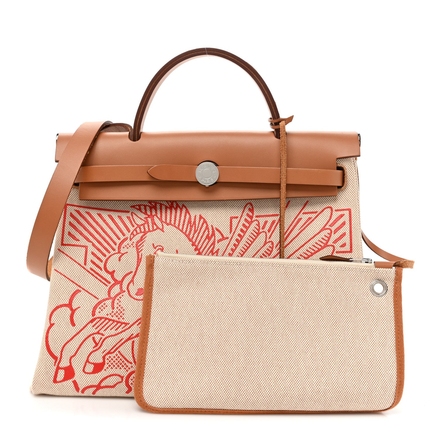 Hermes Vache Hunter Toile Pegase Pop Herbag Zip Retourne 31 PM Capucine Ecru 3 of 16