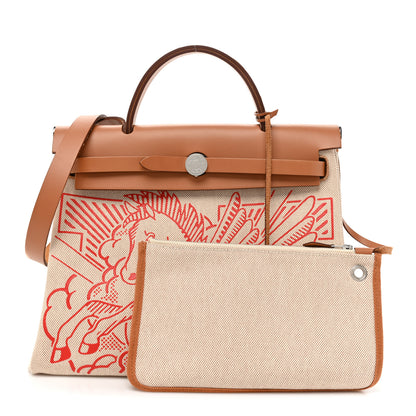 Hermes Vache Hunter Toile Pegase Pop Herbag Zip Retourne 31 PM Capucine Ecru 3 of 16