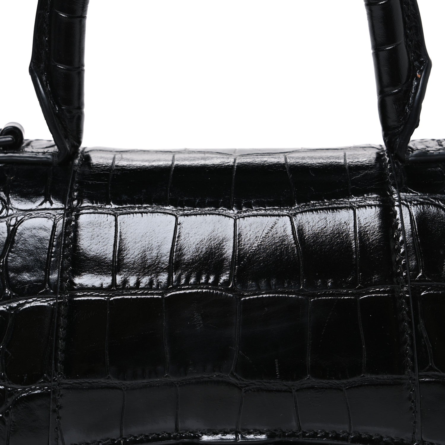 Balenciaga Shiny Calfskin Monochrome Crocodile Embossed Hourglass Top Handle Bag XS Black 8 of 10