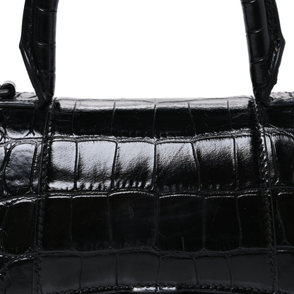 Balenciaga Shiny Calfskin Monochrome Crocodile Embossed Hourglass Top Handle Bag XS Black 8 of 10