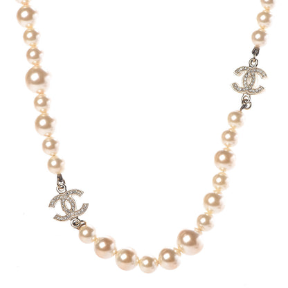 Chanel Crystal Pearl CC Short Necklace Gold 1 of 7
