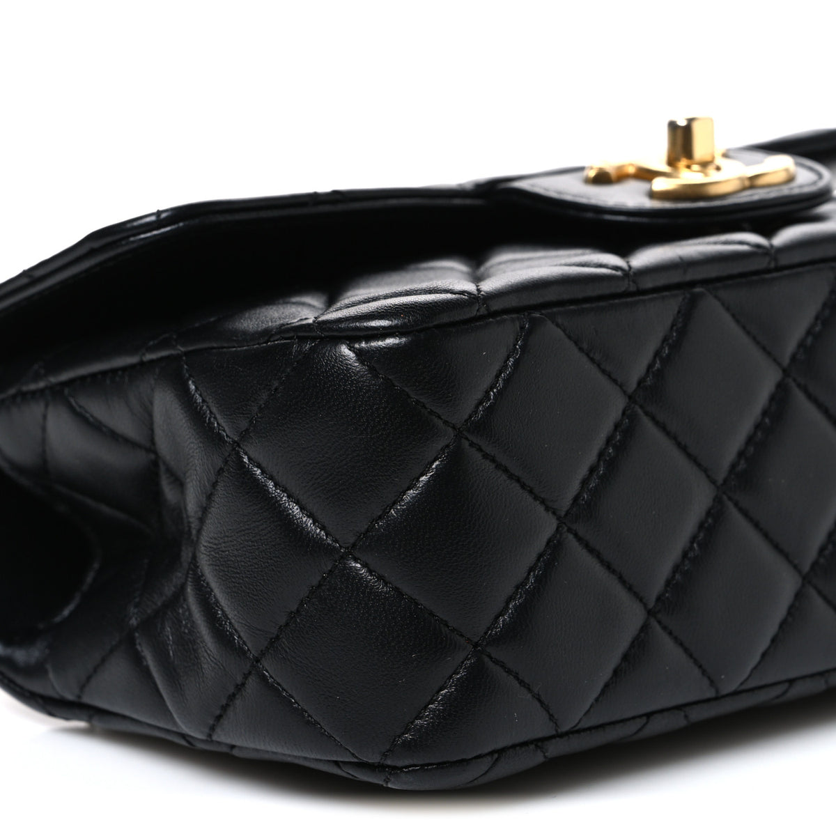 Lambskin Quilted Mini Chain Top Handle Rectangular Flap Black