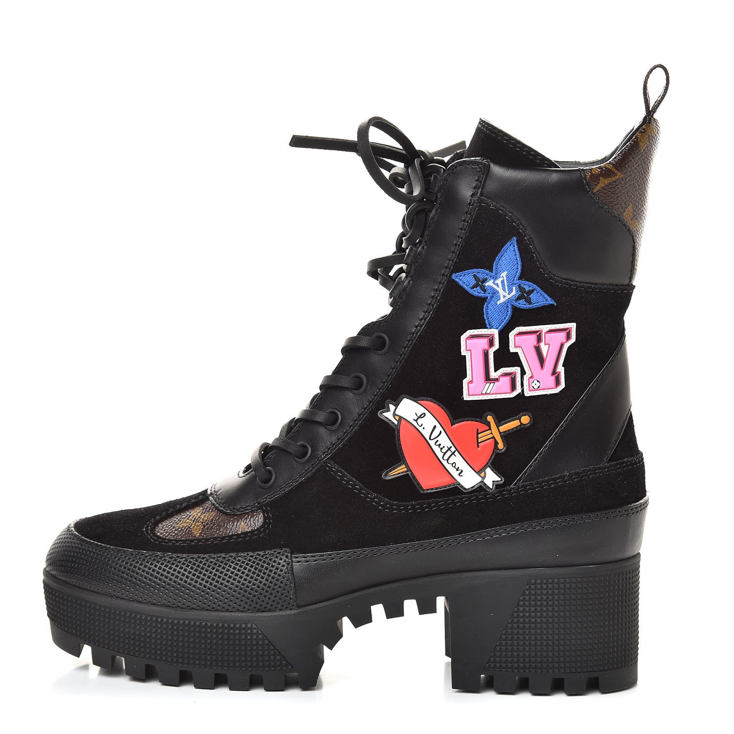 Louis Vuitton Suede Calfskin Monogram LV Black Heart Laureate Platform Desert Boots 37.5 Black 1 of 8
