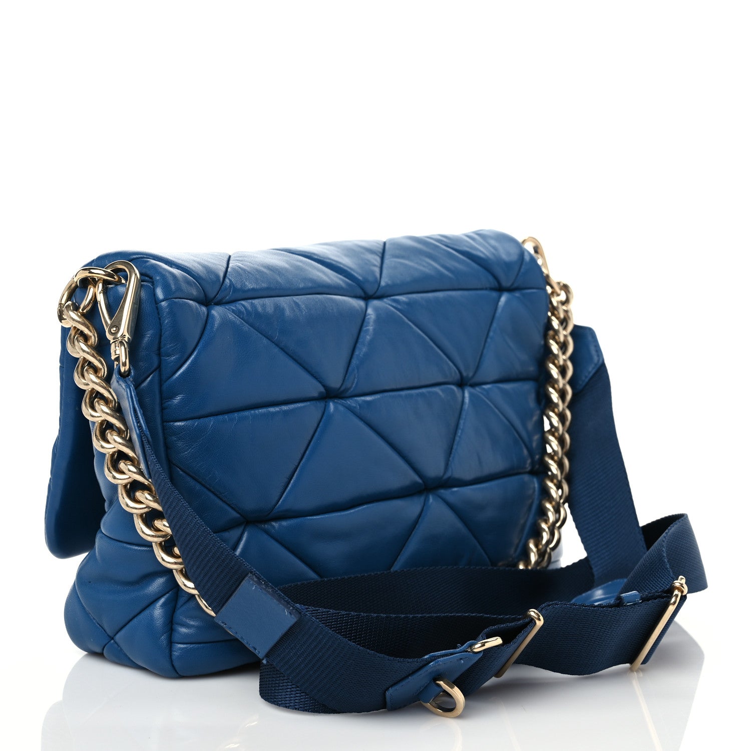 Prada Nappa Re-Nylon Triangle Quilted Large Patchwork System Flap Shoulder Bag Royal 2 of 7