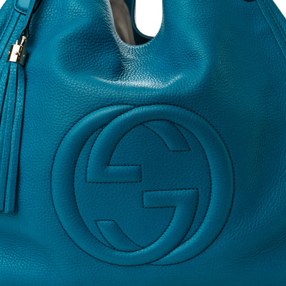 Gucci Pebbled Calfskin Large Soho Shoulder Bag Riviera Blue 7 of 9