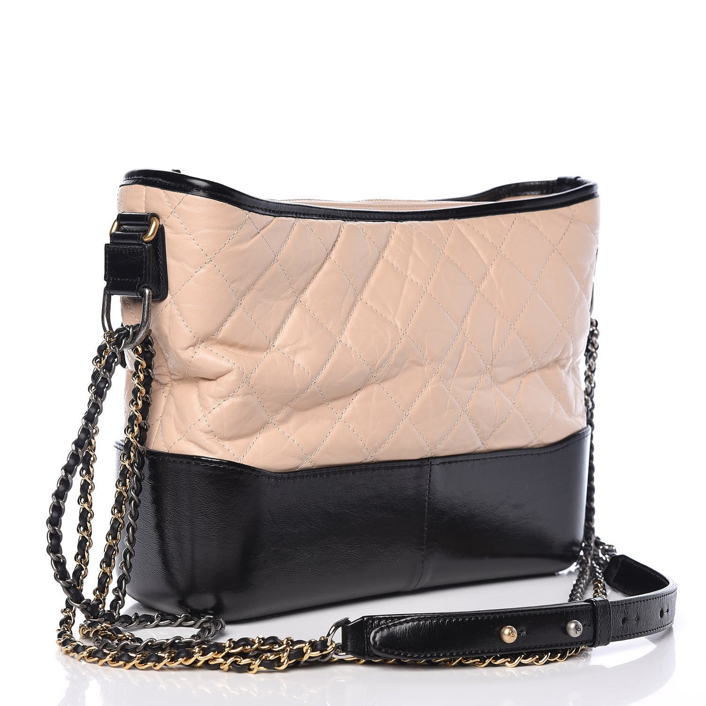 Aged Calfskin Quilted Medium Gabrielle Hobo Beige Black