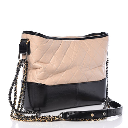 Chanel Aged Calfskin Quilted Medium Gabrielle Hobo Beige Black 3 of 14