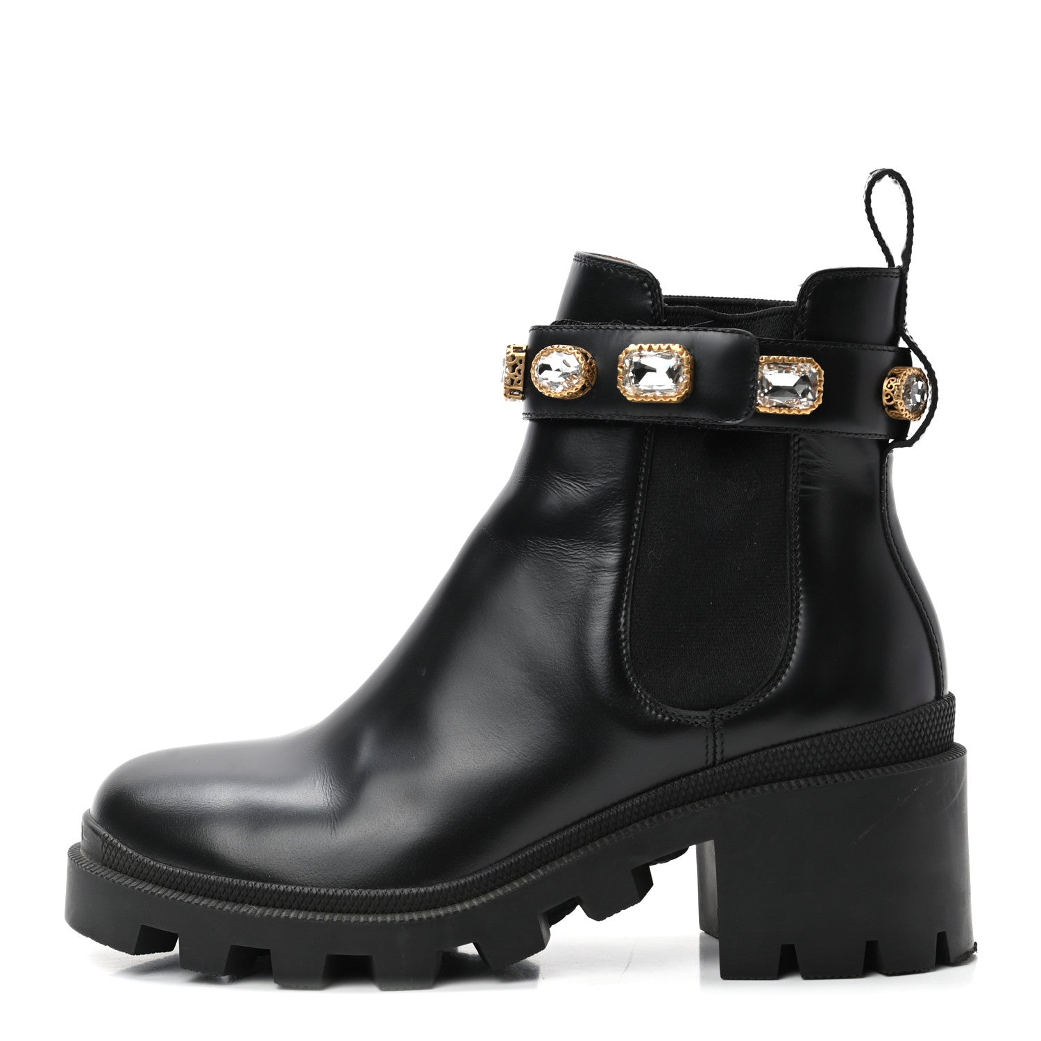 Gucci Calfskin Crystal GG Trip Chelsea Ankle Boots 37.5 Black 1 of 11