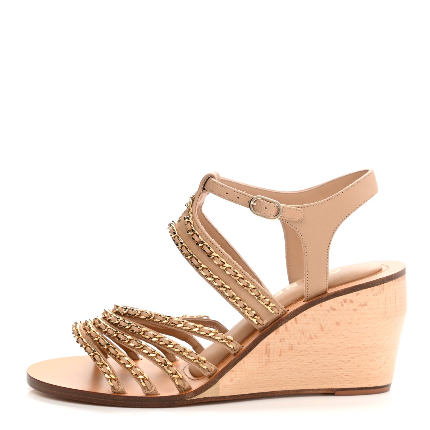 Chanel Lambskin Quilted Chain Wedge Sandals 40 Beige 1 of 9