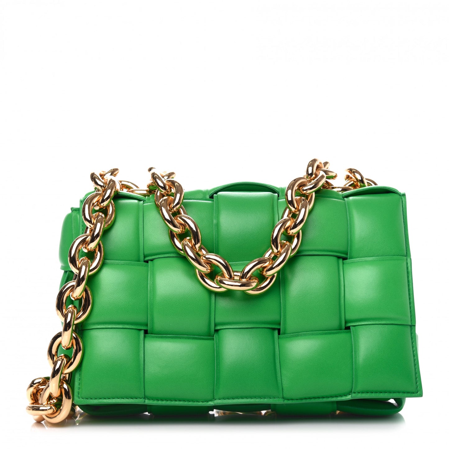Lambskin Maxi Intreccio Padded Chain Cassette Crossbody Bag Grass