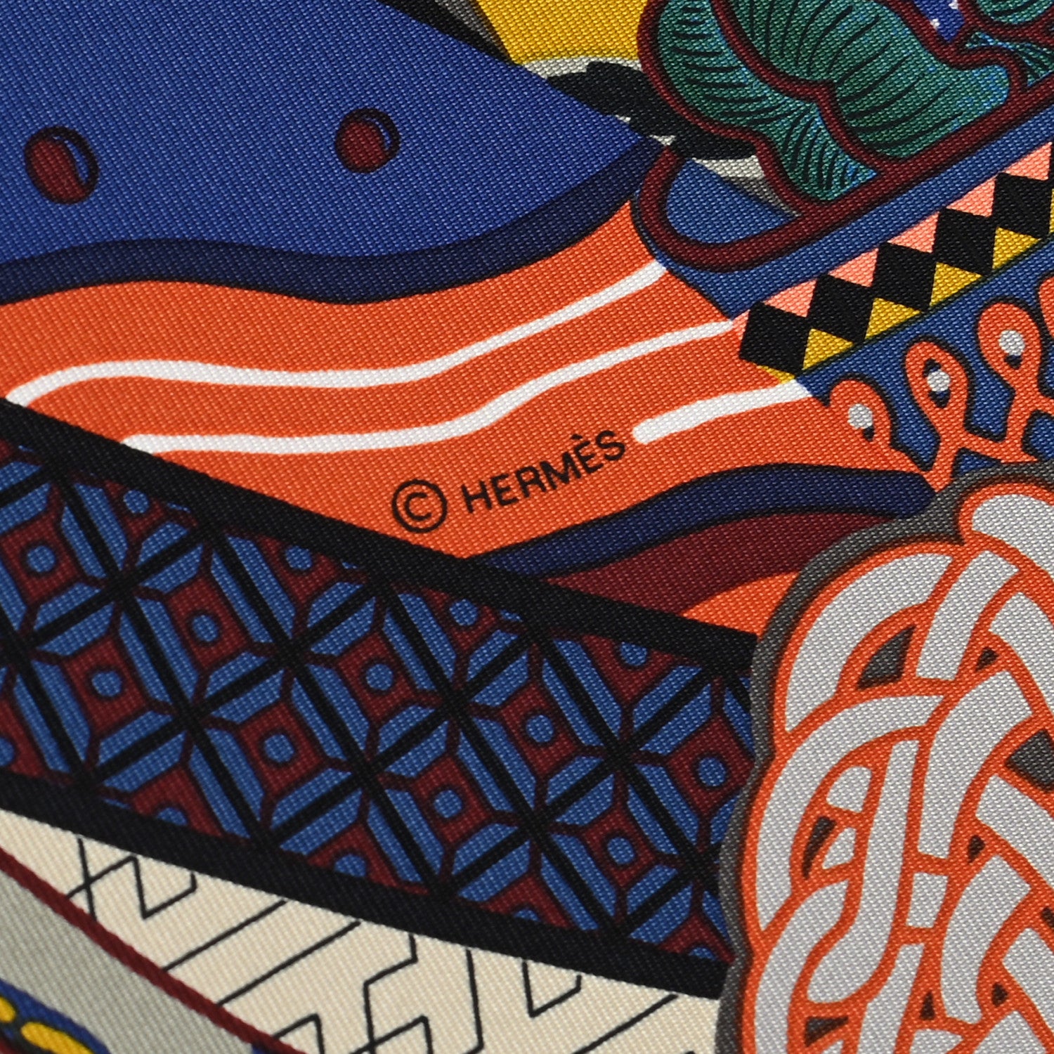 Hermes Silk Twill Duo Cosmique Scarf 90 Bleu Moyen Vert Ocre 4 of 5