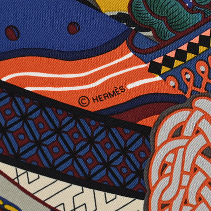 Hermes Silk Twill Duo Cosmique Scarf 90 Bleu Moyen Vert Ocre 4 of 5