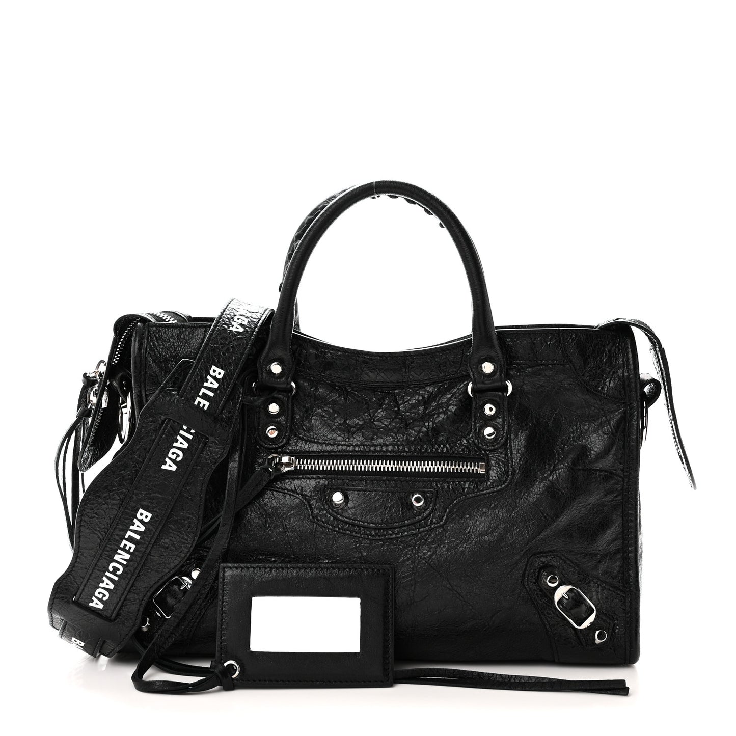 Agneau Classic Hardware S City Logo Strap Black White