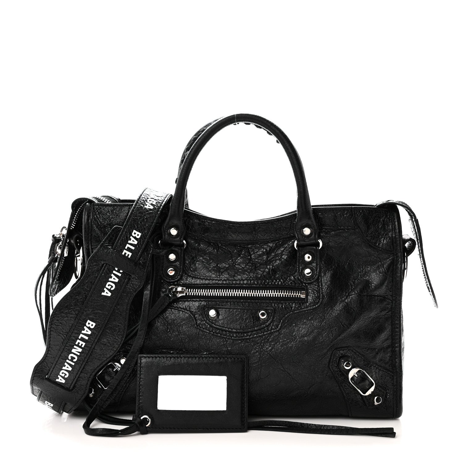 Balenciaga Agneau Classic Hardware S City Logo Strap Black White 3 of 11