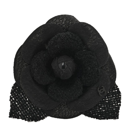 Chanel Tweed Fabric Camellia Pin Brooch Black 1 of 3