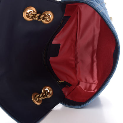 Gucci Denim Matelasse Pearl Studded Small GG Marmont Shoulder Bag Blue 5 of 9