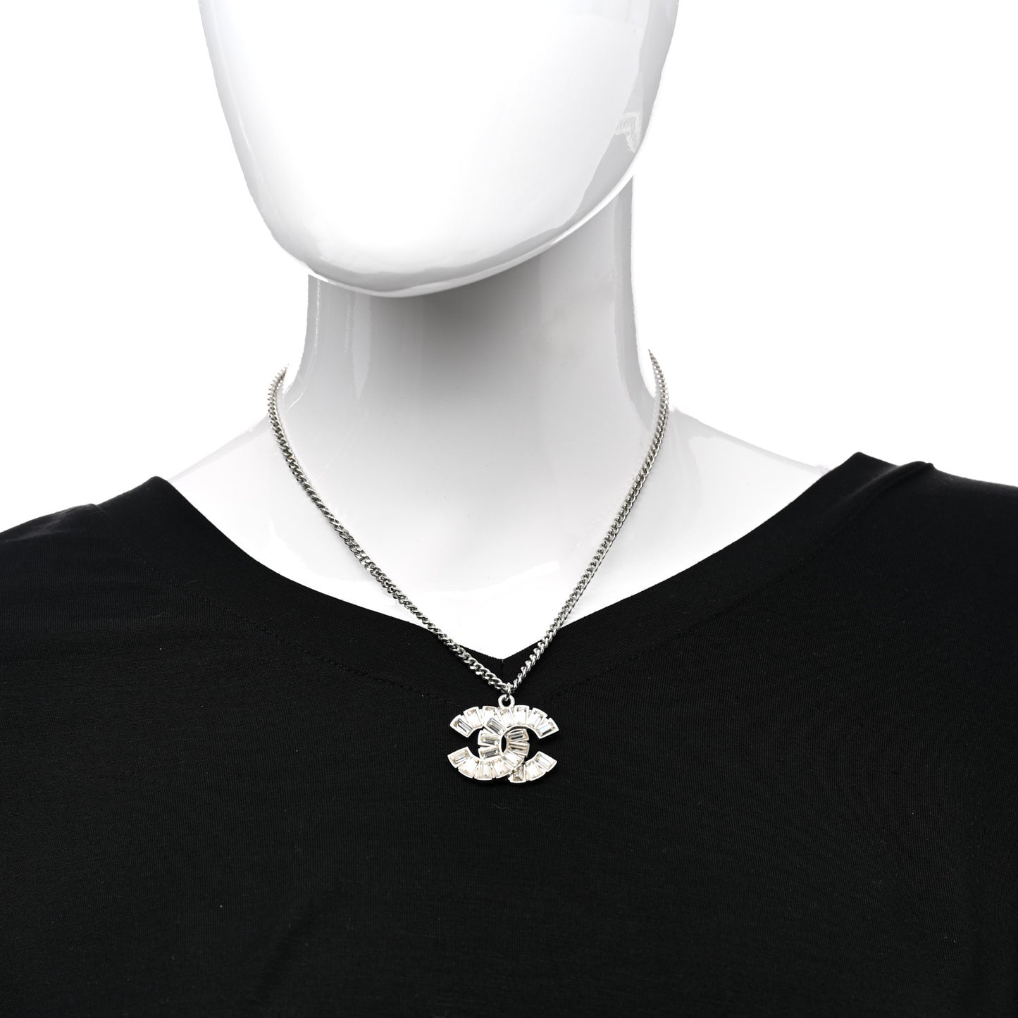 Baguette Crystal Large CC Necklace Silver