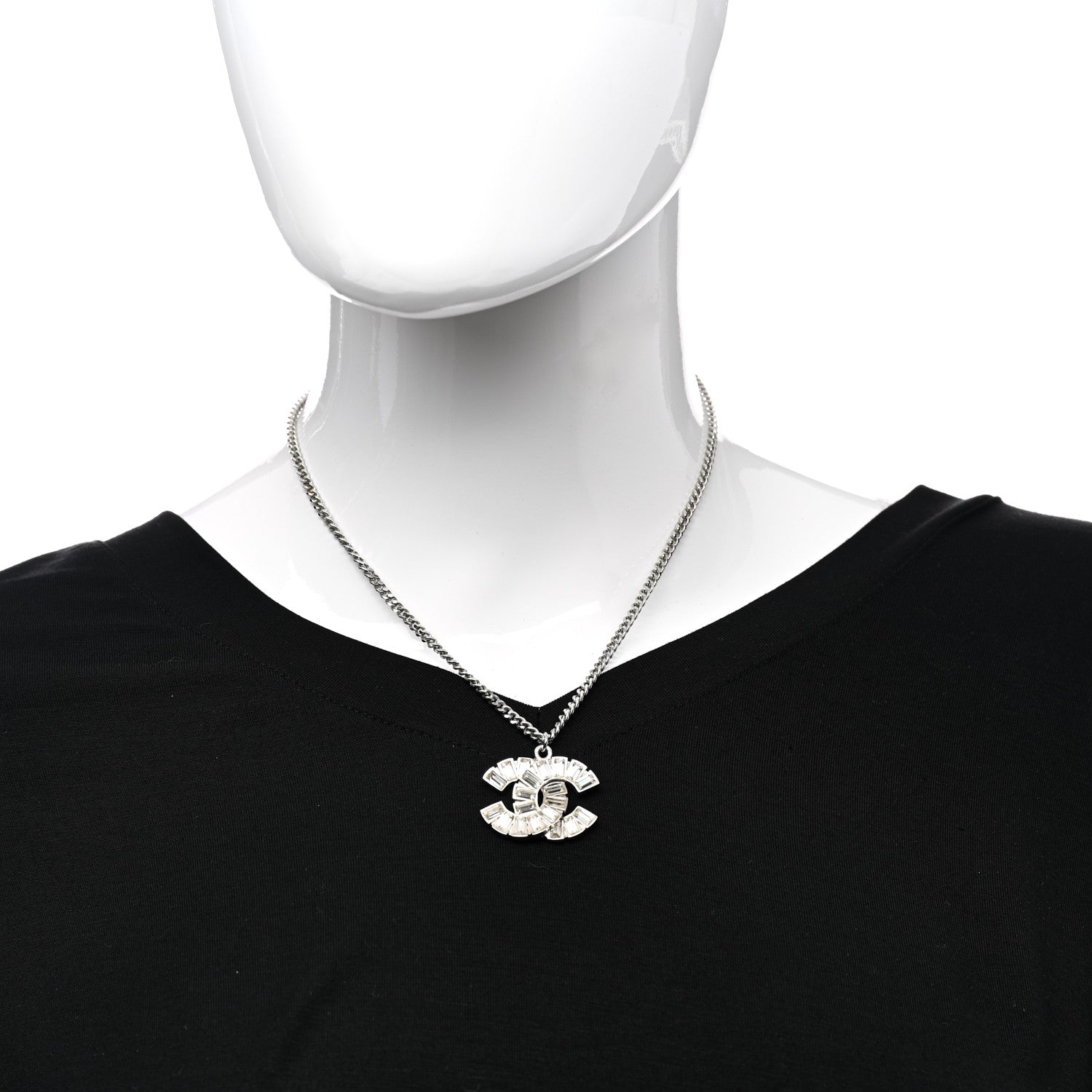 Chanel Baguette Crystal Large CC Necklace Silver 2 of 6