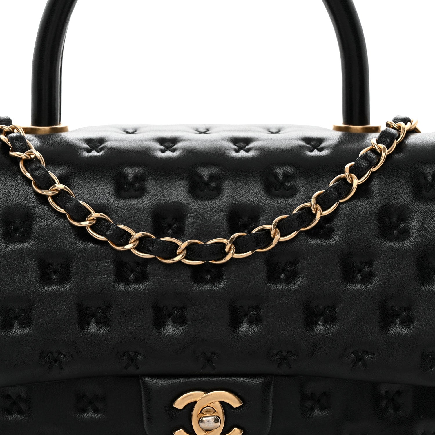 Chanel Lambskin Cross Stitch Small Coco Handle Flap Dark Black 8 of 10