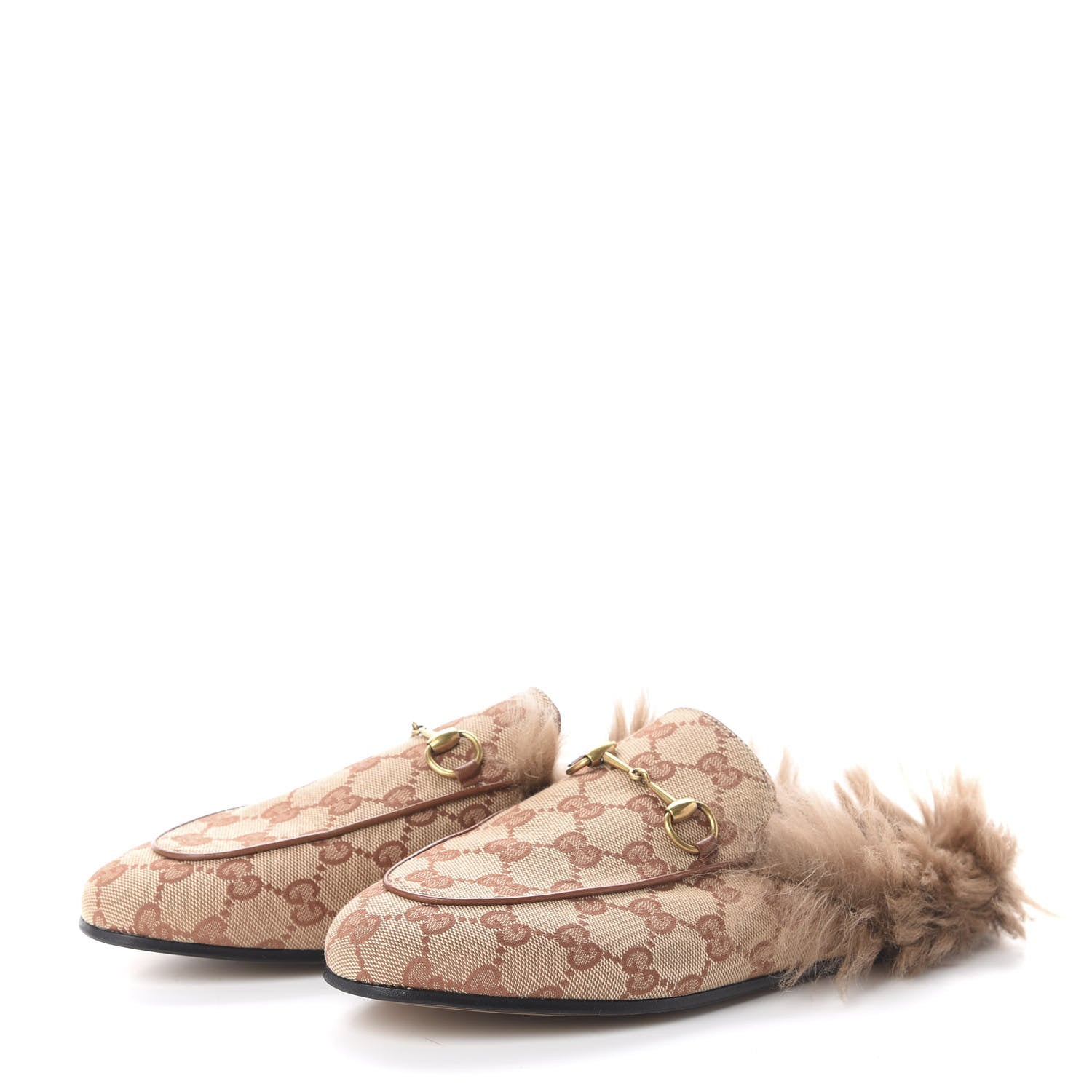 Gucci GG Monogram Fur Womens Princetown Slippers 38.5 Beige Ruggine Rust 3 of 7