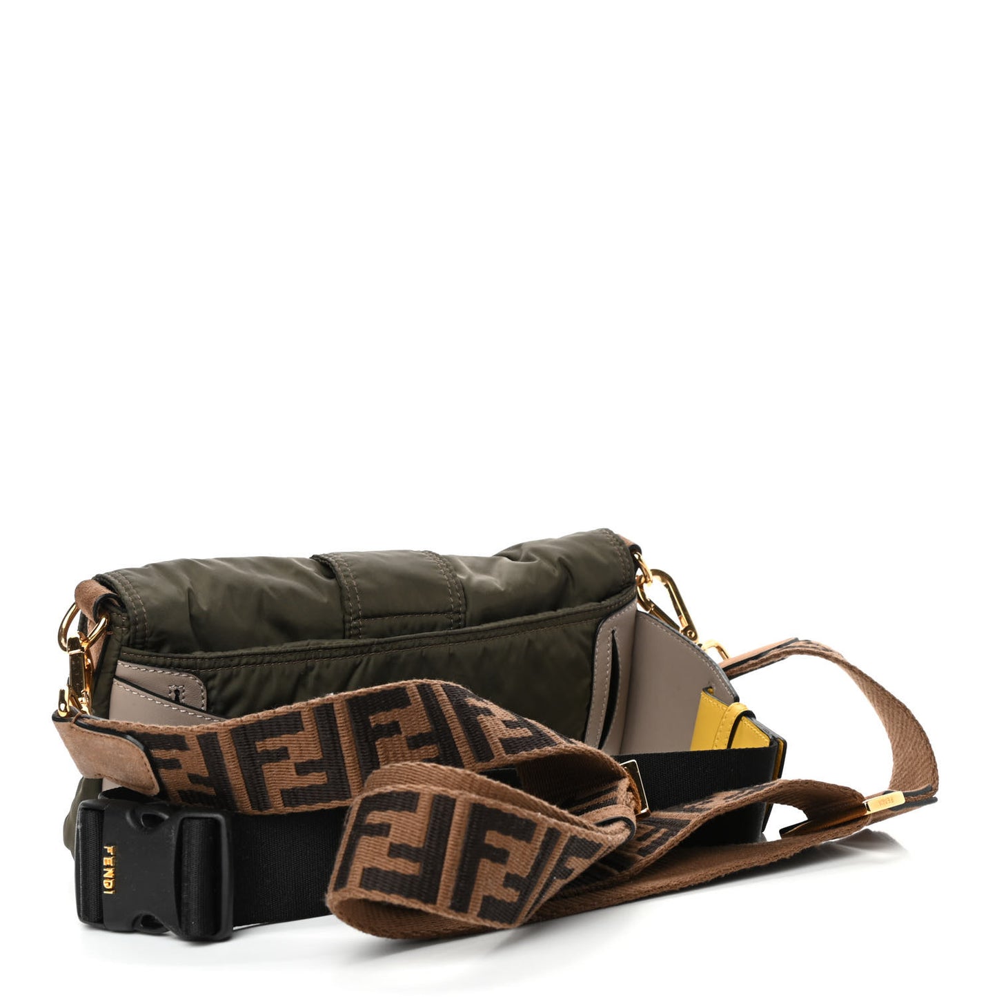 Nylon Dolmias Vitello Grace FF Puffer Belt Baguette Bag Military Brown Tortora