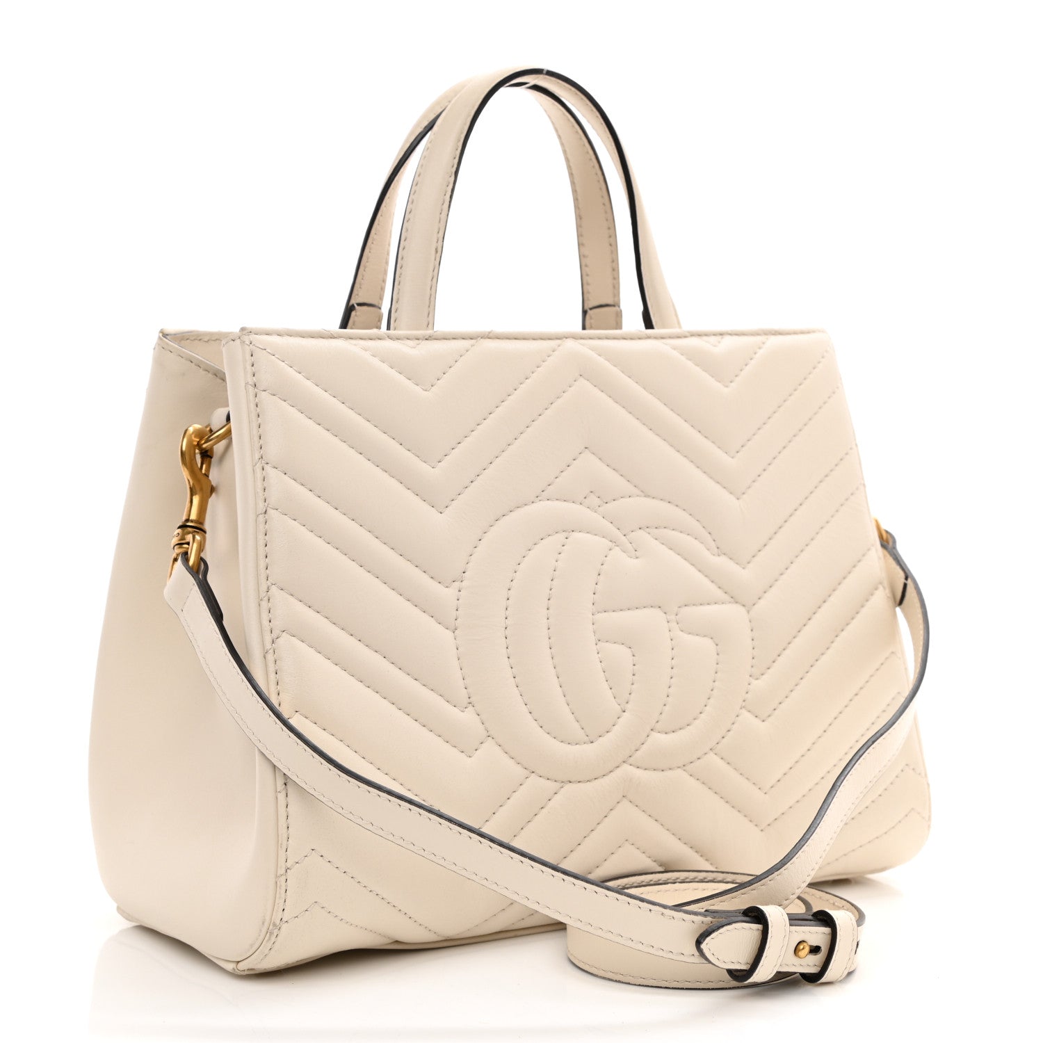 Gucci Calfskin Matelasse Small GG Marmont Tote White 3 of 16