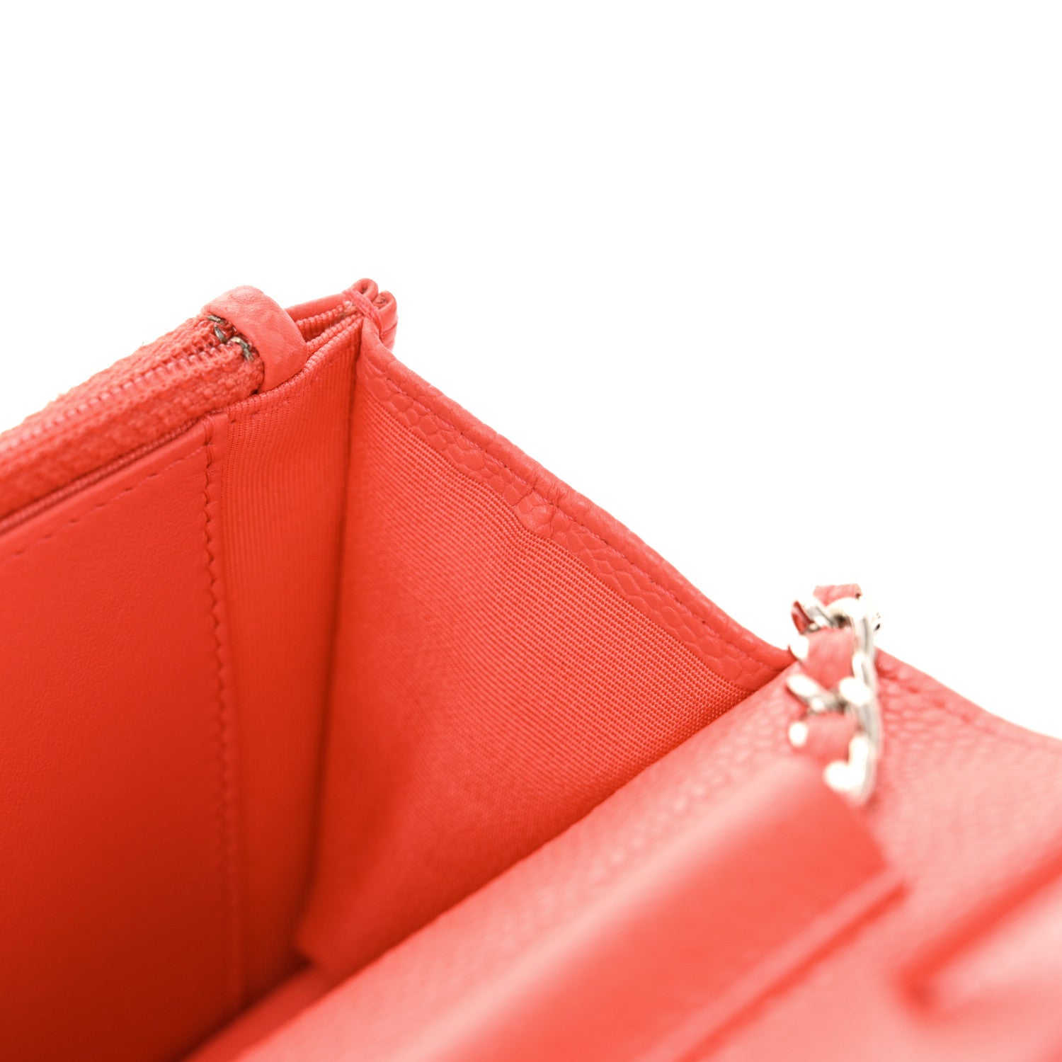 Chanel Caviar Chevron Quilted Wallet On Chain WOC Coral 9 of 14