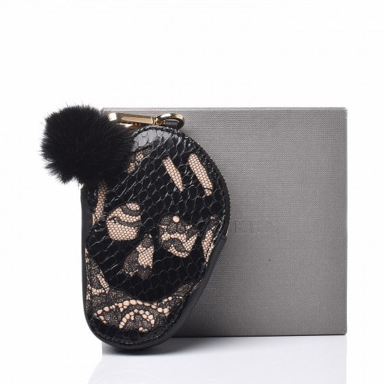 Python Calfskin Lace Skull Coin Purse