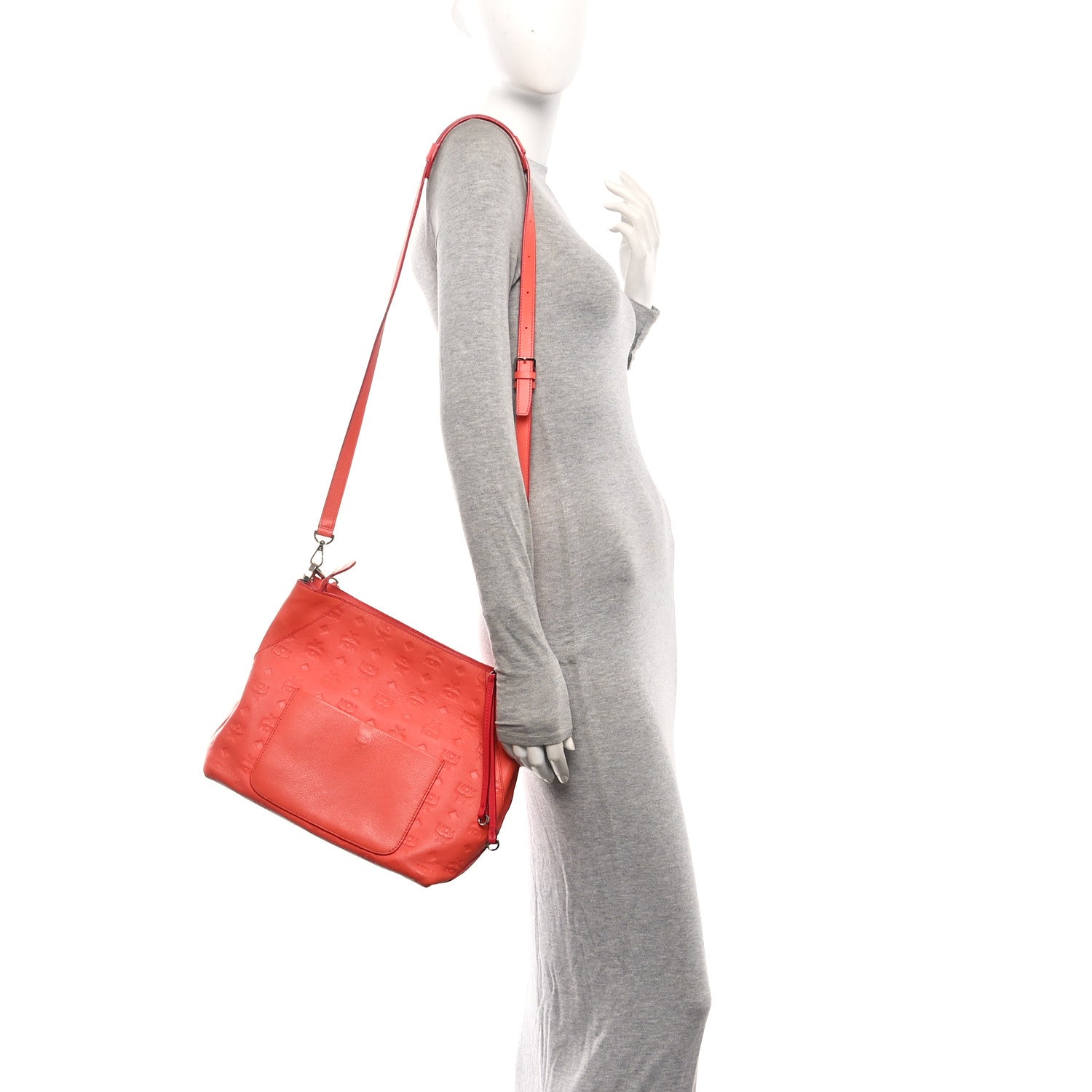 MCM Calfskin Ottomar Monogram Medium Klara Hobo Hot Coral 2 of 9