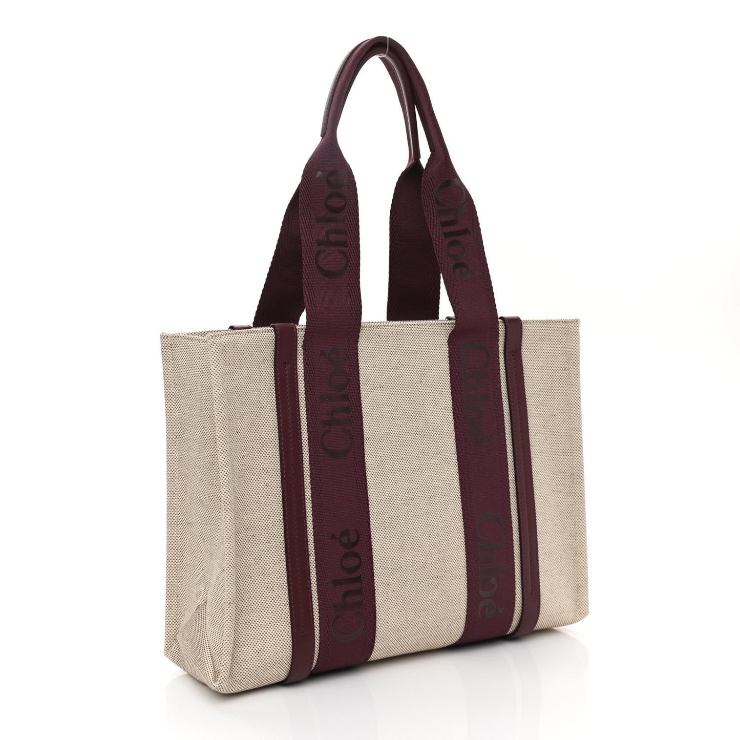 Cotton Calfskin Medium Woody Ribbon Tote Burgundy