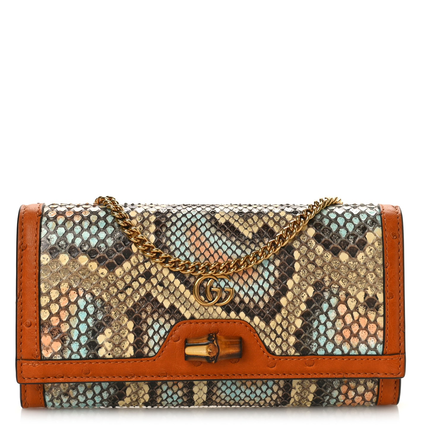 Snakeskin Ostrich Diana Chain Wallet Butter Ivory Paradise Cloud Natural Gold