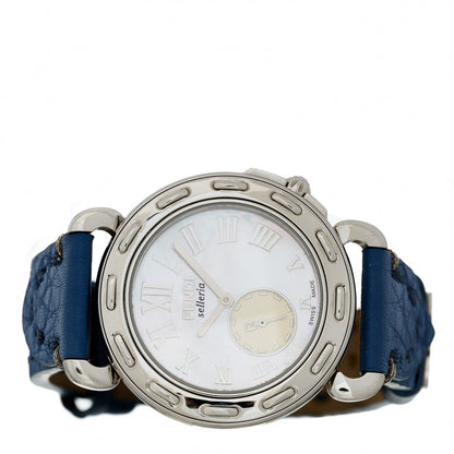 Fendi Stainless Steel Calfskin Mother of Pearl 37mm Selleria Quartz Watch Blue 2 of 4