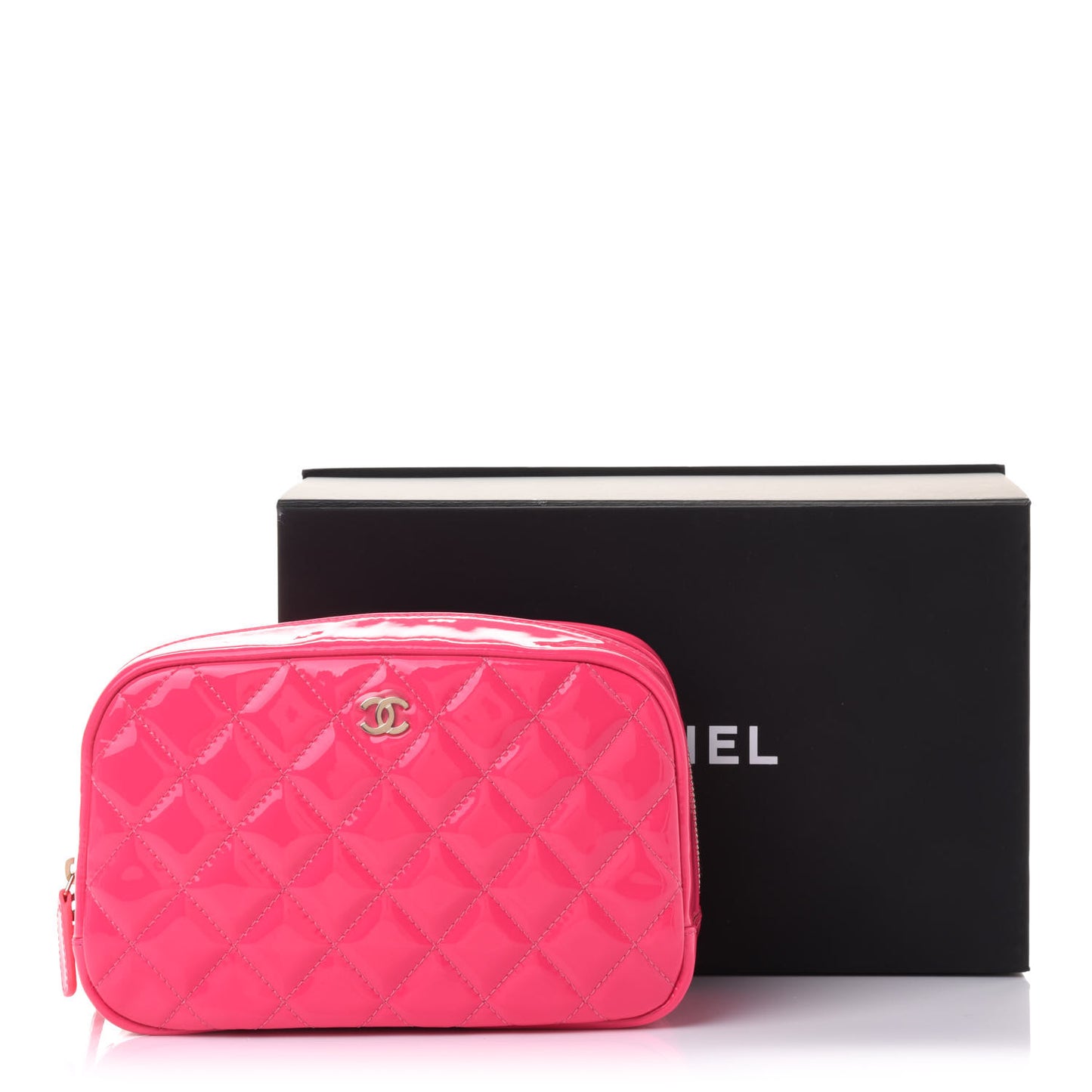 Patent Quilted Medium Curvy Pouch Cosmetic Case Pink
