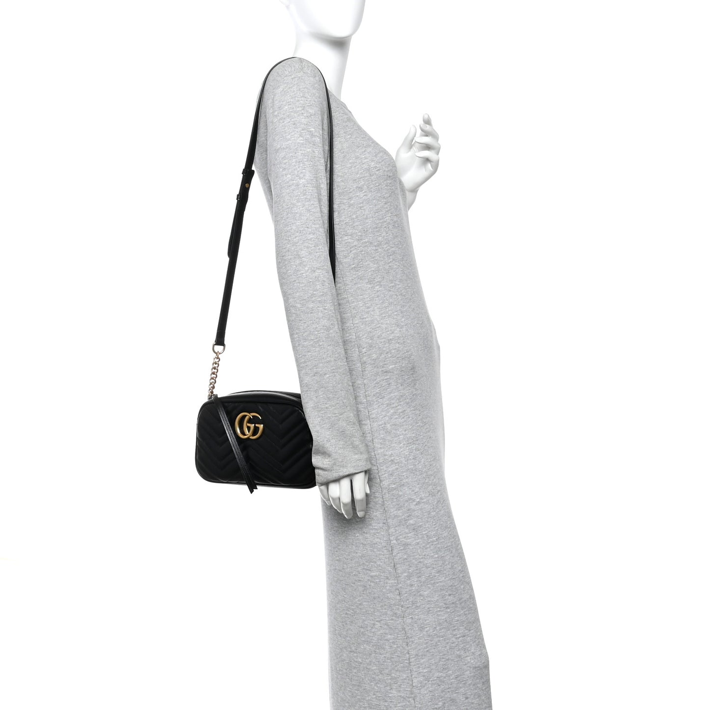 Calfskin Matelasse Small GG Marmont Chain Shoulder Bag Black
