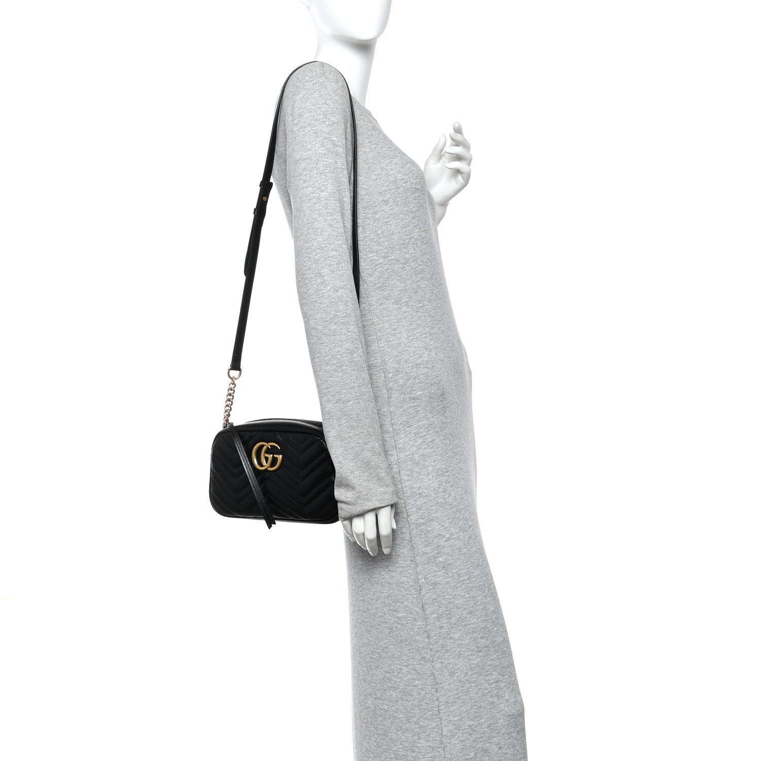 Gucci Calfskin Matelasse Small GG Marmont Chain Shoulder Bag Black 2 of 10