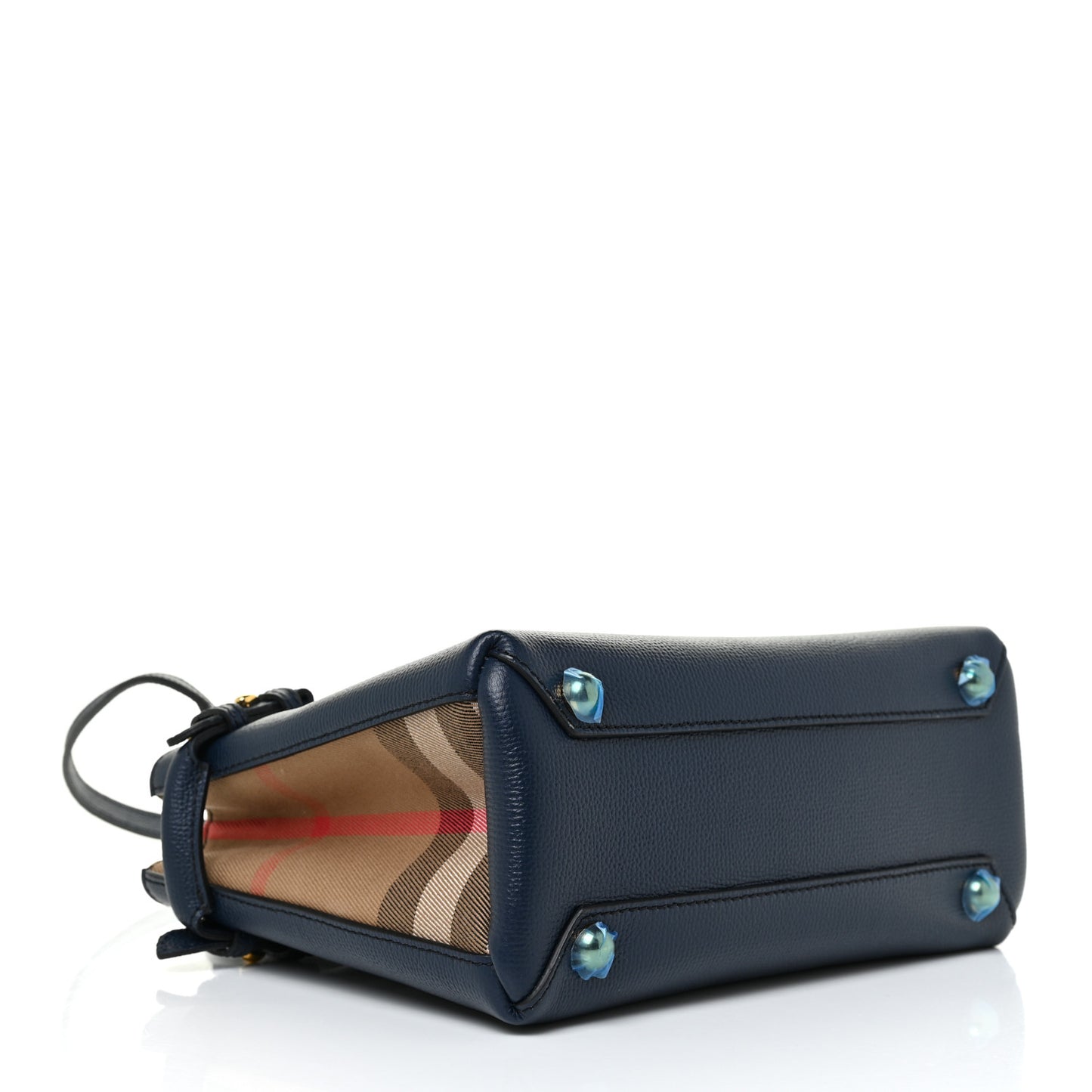 Grainy Calfskin House Check Small Banner Tote Ink Blue