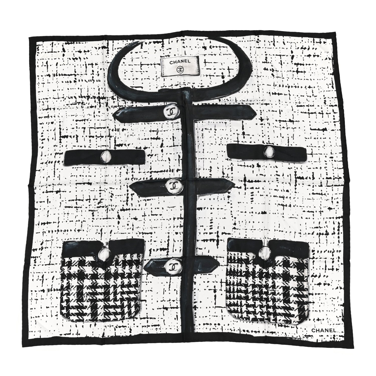 Chanel Silk CC Square Scarf Black Ivory 1 of 4