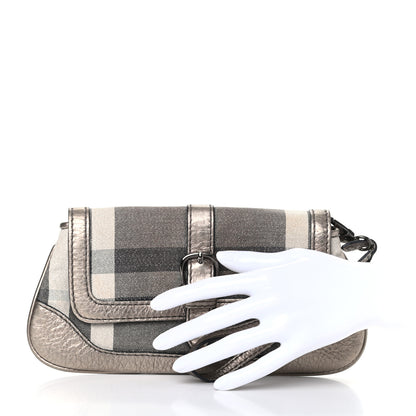 Burberry Metallic Calfskin Smoked Check Wristlet Pouch Pewter 2 of 9