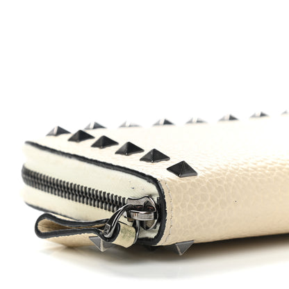 Valentino Garavani Pebbled Calfskin Rockstud Zip Around Wallet Ivory 9 of 11