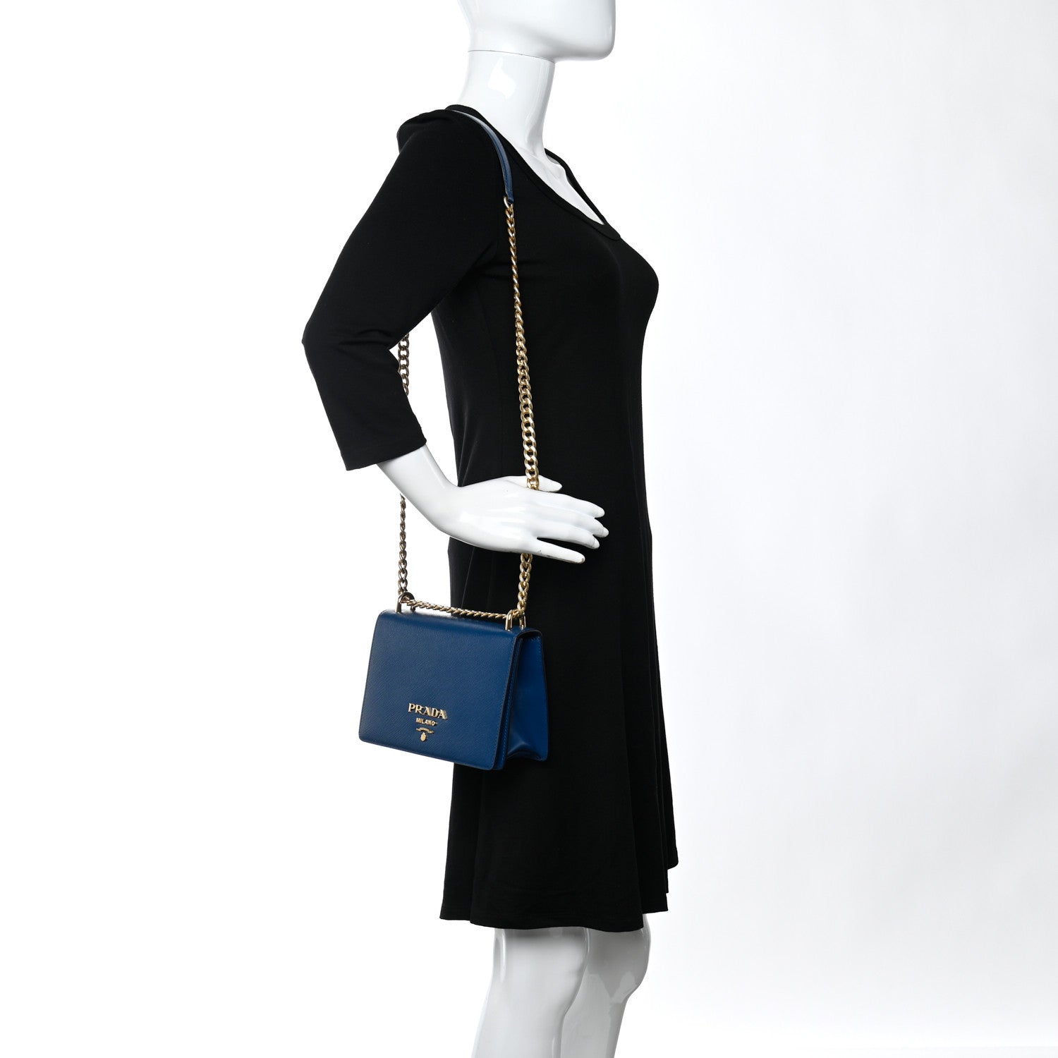 Prada Saffiano Chain Shoulder Bag Cobalto 2 of 11