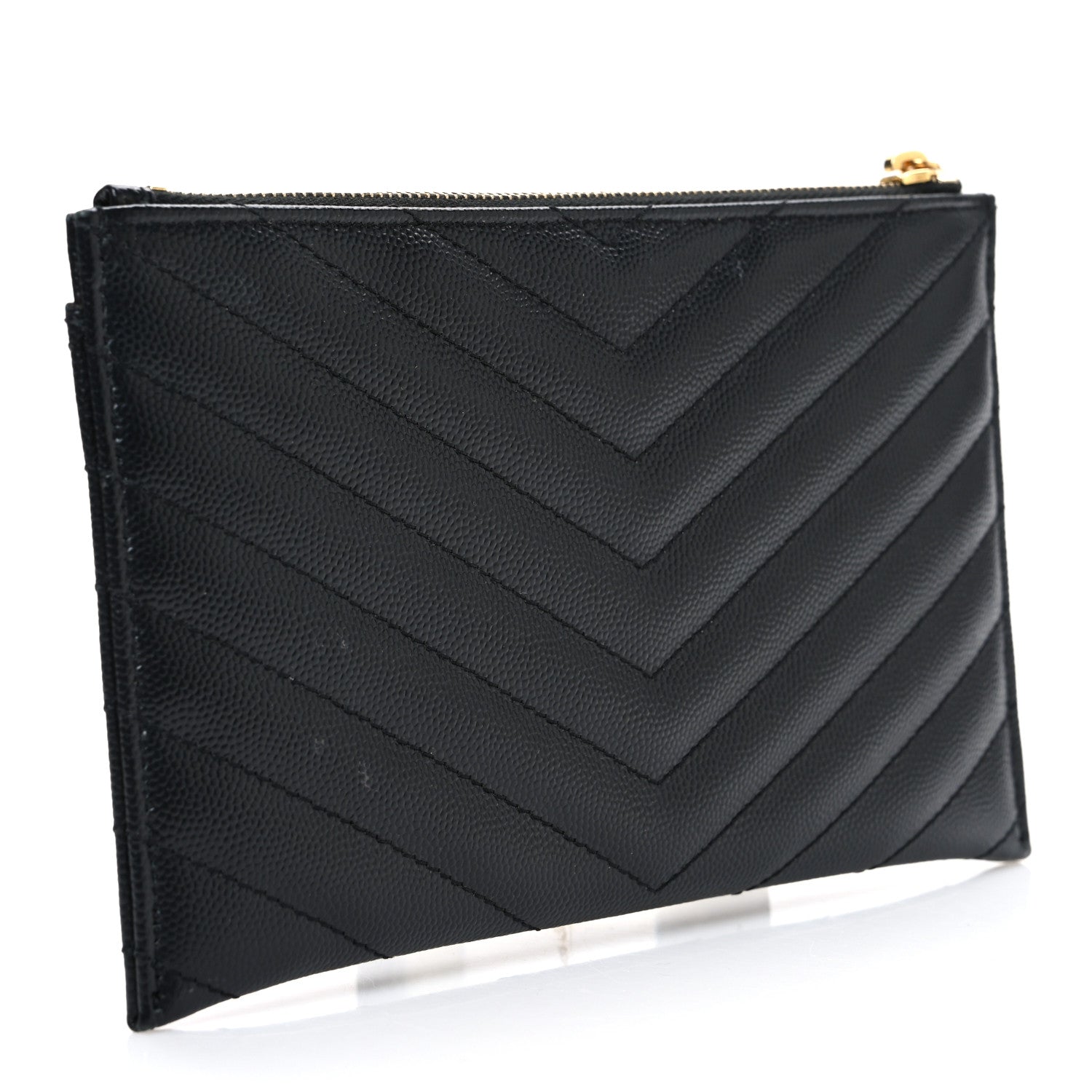 Saint Laurent Grain De Poudre Chevron Monogram Bill Pouch Black 3 of 7