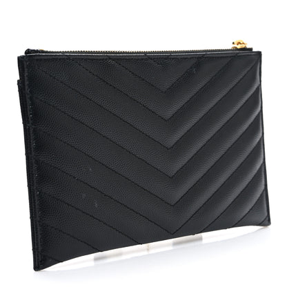 Saint Laurent Grain De Poudre Chevron Monogram Bill Pouch Black 3 of 7