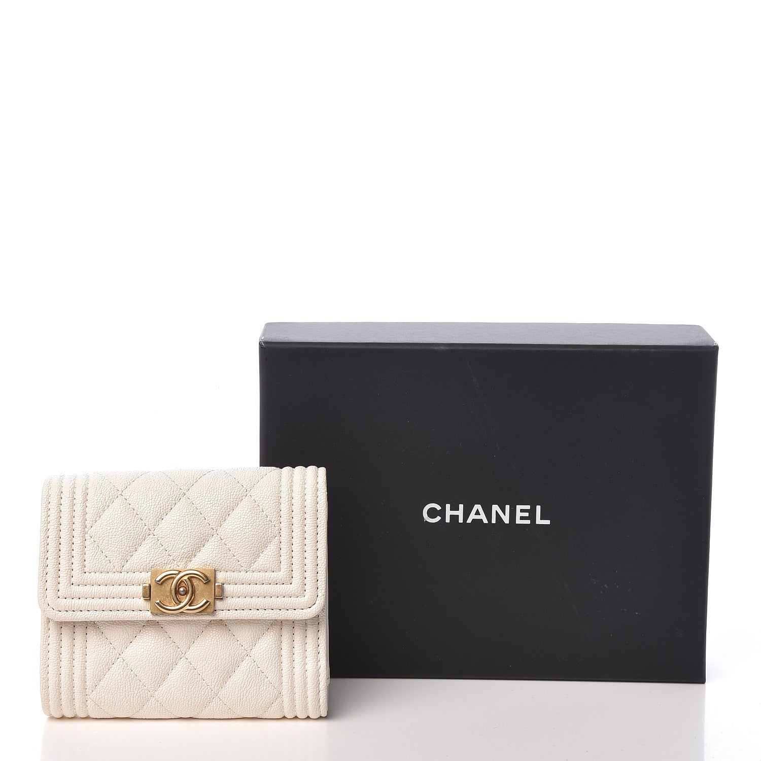 Chanel Caviar Quilted Compact Boy Flap Wallet White 9 of 9
