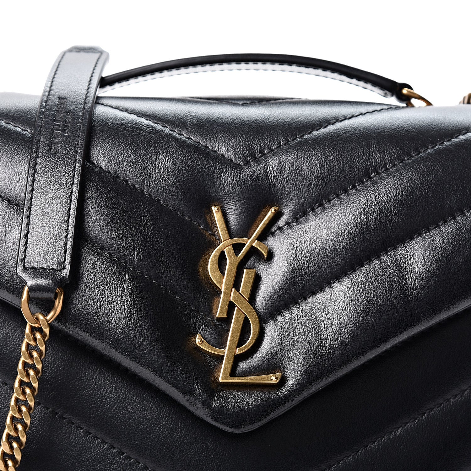 Saint Laurent Calfskin Y Quilted Monogram Small Loulou Chain Satchel Black 7 of 9