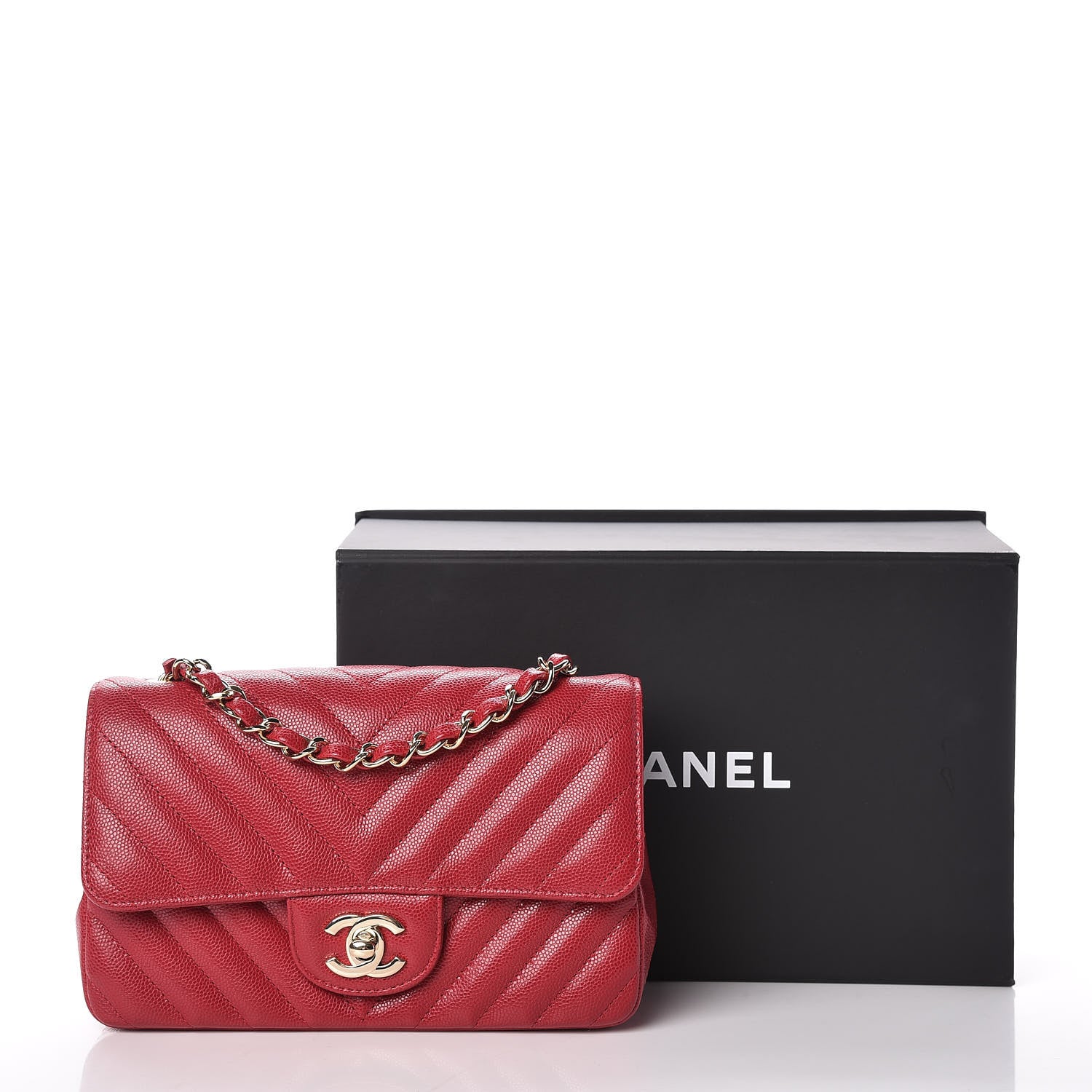 Chanel Caviar Chevron Quilted Mini Rectangular Flap Dark Red 12 of 12
