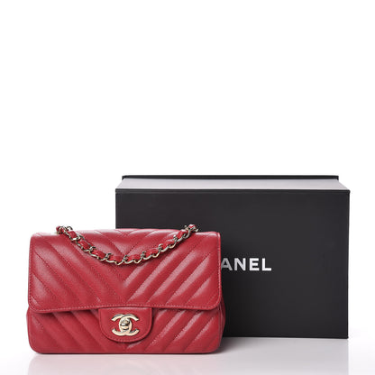 Chanel Caviar Chevron Quilted Mini Rectangular Flap Dark Red 12 of 12