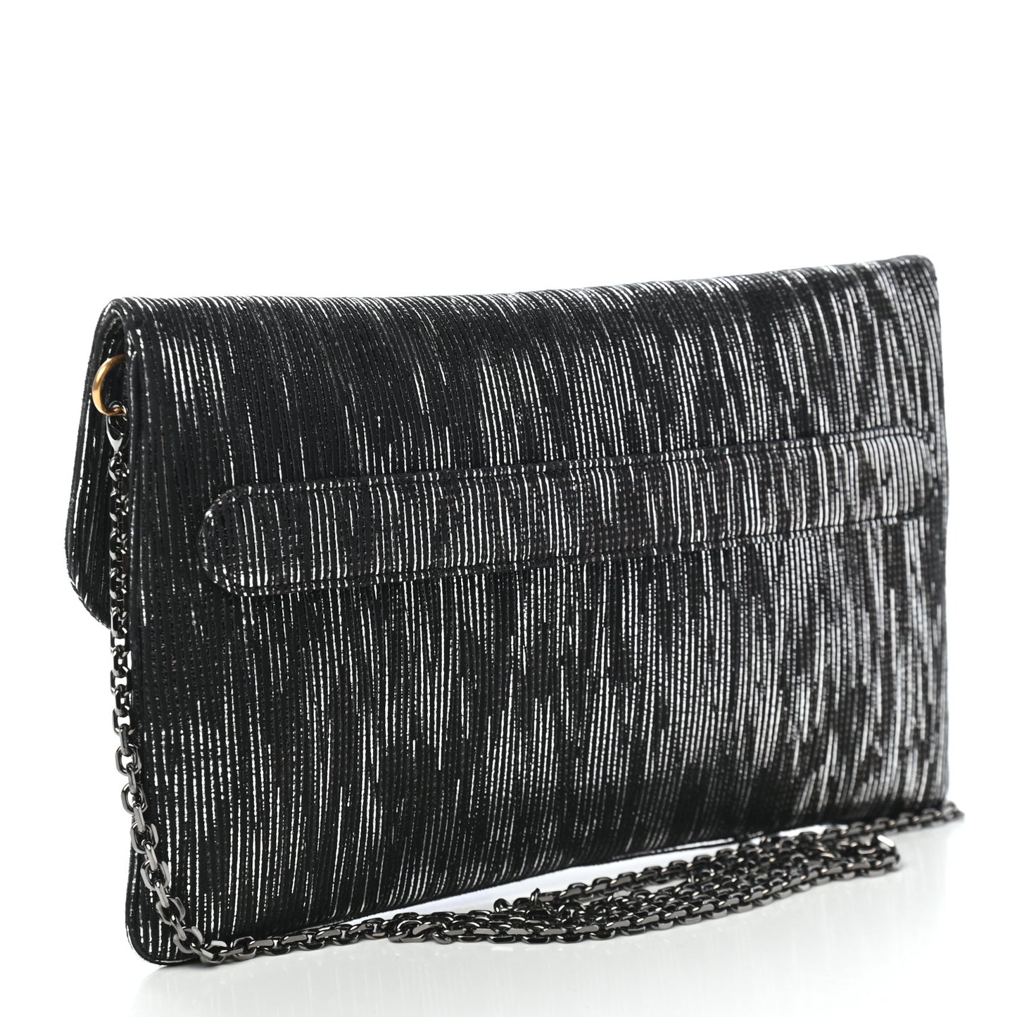 Metallic Nubuck Medium Diordouble Chain Bag Black Silver